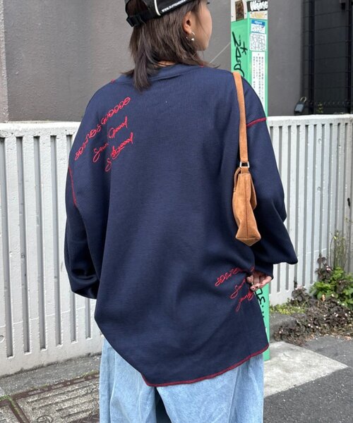 SOUNDSGOOOOD（サウンズグッド）の「【SOUNDS GOOOOD】DOG総柄刺繍プリントワッフルロンTEE（Tシャツ/カットソー・レディース・オフホワイト/ネイビー・ONE SIZE）」の17枚目の写真