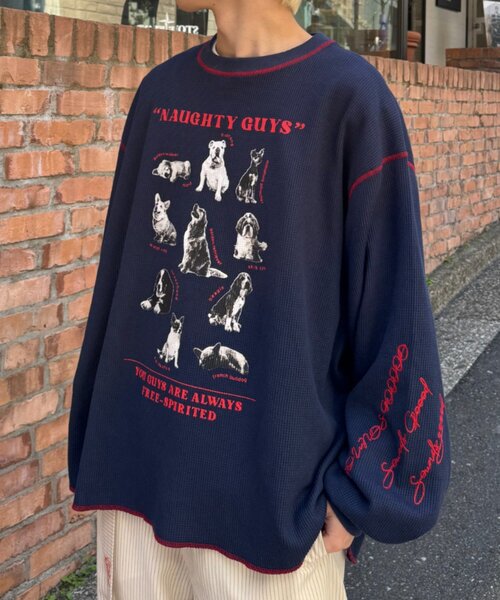 SOUNDSGOOOOD（サウンズグッド）の「【SOUNDS GOOOOD】DOG総柄刺繍プリントワッフルロンTEE（Tシャツ/カットソー・レディース・オフホワイト/ネイビー・ONE SIZE）」の19枚目の写真