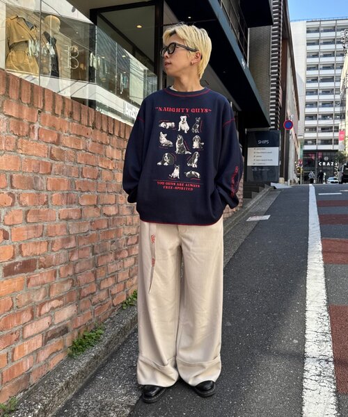 SOUNDSGOOOOD（サウンズグッド）の「【SOUNDS GOOOOD】DOG総柄刺繍プリントワッフルロンTEE（Tシャツ/カットソー・レディース・オフホワイト/ネイビー・ONE SIZE）」の20枚目の写真