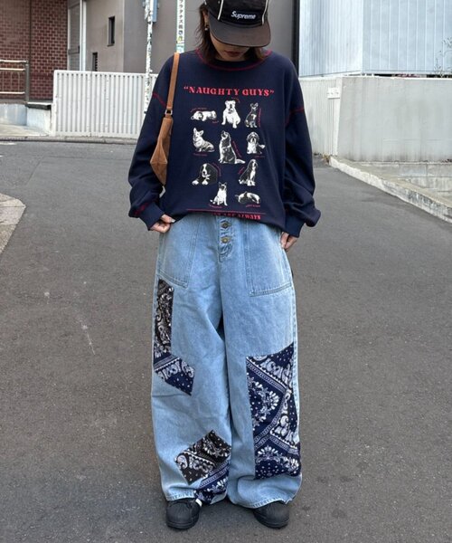 SOUNDSGOOOOD（サウンズグッド）の「【SOUNDS GOOOOD】DOG総柄刺繍プリントワッフルロンTEE（Tシャツ/カットソー・レディース・オフホワイト/ネイビー・ONE SIZE）」の22枚目の写真