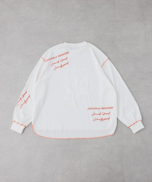 SOUNDSGOOOOD（サウンズグッド）の「【SOUNDS GOOOOD】DOG総柄刺繍プリントワッフルロンTEE（Tシャツ/カットソー・レディース・オフホワイト/ネイビー・ONE SIZE）」の5枚目の写真