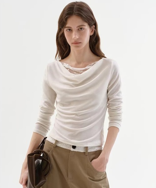 Fano Studios（ファノ ストゥディオズ）の「ドレープ 刺繍ディティール トップス FC26S127【Fano Studios】【2026SS】（Tシャツ/カットソー・レディース・ホワイト・S/M/L）」の4枚目の写真