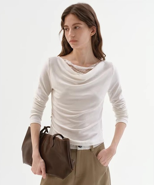 Fano Studios（ファノ ストゥディオズ）の「ドレープ 刺繍ディティール トップス FC26S127【Fano Studios】【2026SS】（Tシャツ/カットソー・レディース・ホワイト・S/M/L）」の6枚目の写真