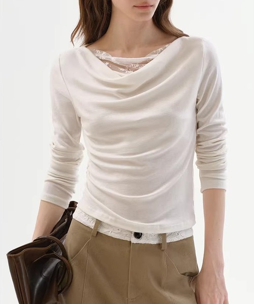 Fano Studios（ファノ ストゥディオズ）の「ドレープ 刺繍ディティール トップス FC26S127【Fano Studios】【2026SS】（Tシャツ/カットソー・レディース・ホワイト・S/M/L）」の7枚目の写真