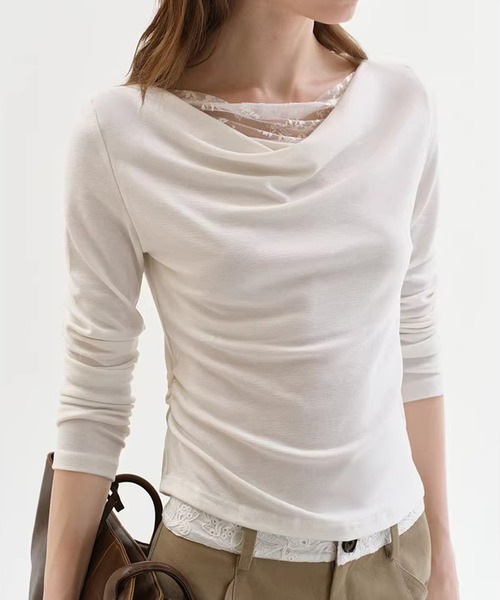 Fano Studios（ファノ ストゥディオズ）の「ドレープ 刺繍ディティール トップス FC26S127【Fano Studios】【2026SS】（Tシャツ/カットソー・レディース・ホワイト・S/M/L）」の8枚目の写真