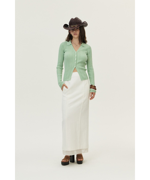 KUME(クメ)の「Ribbed Pleated Collared Cardigan, Mint(ニット/セーター・レディース・その他・SMALL/MEDIUM/LARGE)」の2枚目の写真