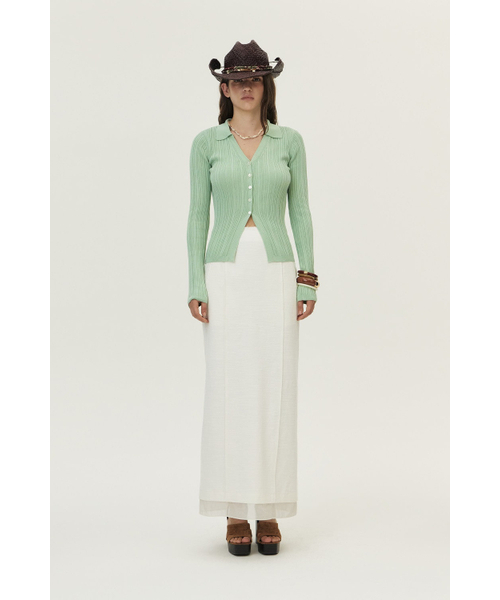 KUME(クメ)の「Ribbed Pleated Collared Cardigan, Mint(ニット/セーター・レディース・その他・SMALL/MEDIUM/LARGE)」の3枚目の写真