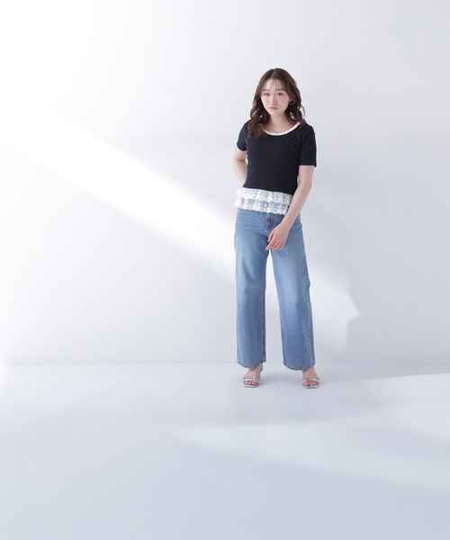 NATURAL BEAUTY BASIC（ナチュラルビューティーベーシック）の「レースドッキングフリルカットソー（Tシャツ/カットソー・レディース・グレー系その他/ブラック系その他2/オフホワイト・FREE）」の12枚目の写真