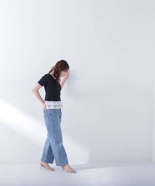 NATURAL BEAUTY BASIC（ナチュラルビューティーベーシック）の「レースドッキングフリルカットソー（Tシャツ/カットソー・レディース・グレー系その他/ブラック系その他2/オフホワイト・FREE）」の14枚目の写真
