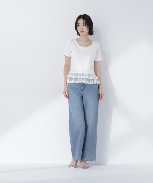 NATURAL BEAUTY BASIC（ナチュラルビューティーベーシック）の「レースドッキングフリルカットソー（Tシャツ/カットソー・レディース・グレー系その他/ブラック系その他2/オフホワイト・FREE）」の9枚目の写真