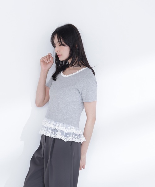 NATURAL BEAUTY BASIC（ナチュラルビューティーベーシック）の「レースドッキングフリルカットソー（Tシャツ/カットソー・レディース・グレー系その他/ブラック系その他2/オフホワイト・FREE）」の21枚目の写真