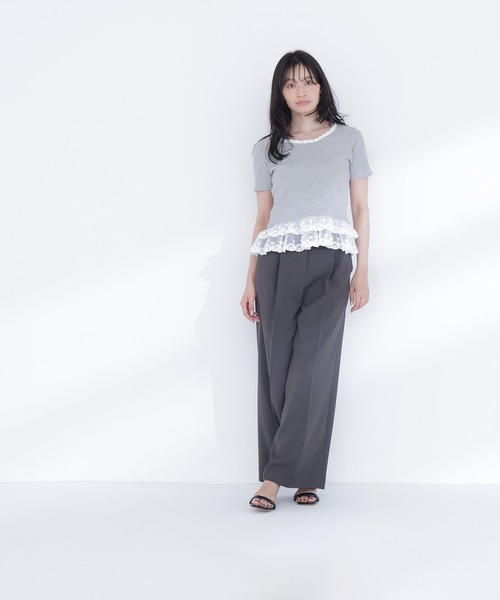 NATURAL BEAUTY BASIC（ナチュラルビューティーベーシック）の「レースドッキングフリルカットソー（Tシャツ/カットソー・レディース・グレー系その他/ブラック系その他2/オフホワイト・FREE）」の22枚目の写真