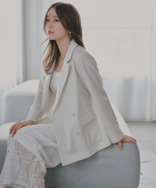 Petitjo(プッチージョ)の「小さいサイズ シアーテーラードジャケット 低身長さん・小柄女性(カバーオール・レディース・アイボリー/ブラック・PSS/PS/PM/PL)」の14枚目の写真