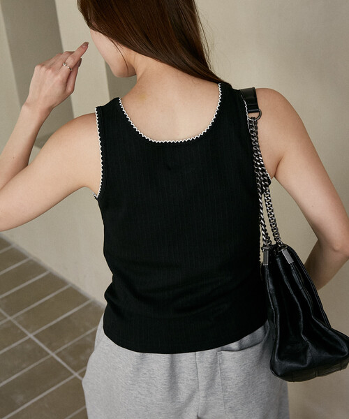 MARY QUANT（マリークワント）の「MARY QUANT × PUBLUX/マリークワント ピコレース ワンポイント タンクトップ　限定展開（キャミソール・レディース・ネイビー/ブラック/オフホワイト/グレー・ﾌﾘ-）」の15枚目の写真