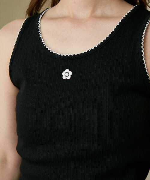MARY QUANT（マリークワント）の「MARY QUANT × PUBLUX/マリークワント ピコレース ワンポイント タンクトップ　限定展開（キャミソール・レディース・ネイビー/ブラック/オフホワイト/グレー・ﾌﾘ-）」の20枚目の写真