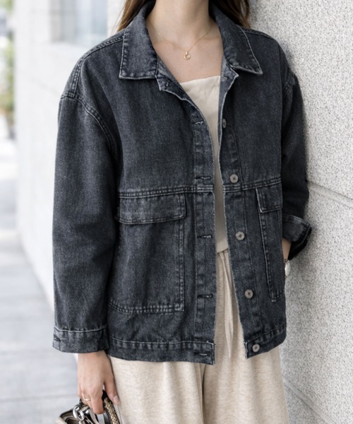 Amulet(アミュレット)の「ゆったり着られてこなれ感をプラス◎ オーバーサイズデニムライクジャケット(デニムジャケット・レディース・ブラック/ブルー・L/M/XL/S)」の10枚目の写真