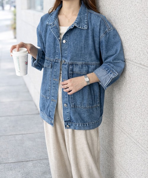 Amulet(アミュレット)の「ゆったり着られてこなれ感をプラス◎ オーバーサイズデニムライクジャケット(デニムジャケット・レディース・ブラック/ブルー・L/M/XL/S)」の16枚目の写真