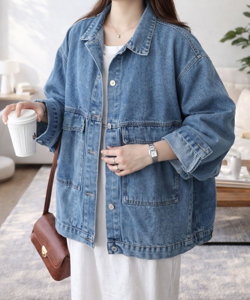 Amulet(アミュレット)の「ゆったり着られてこなれ感をプラス◎ オーバーサイズデニムライクジャケット(デニムジャケット・レディース・ブラック/ブルー・L/M/XL/S)」の19枚目の写真
