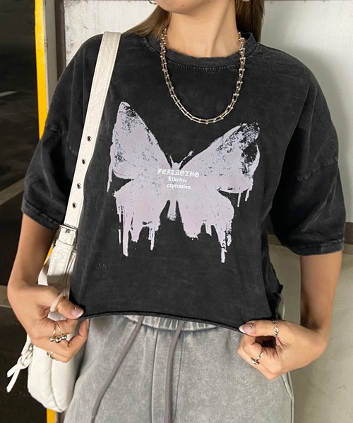non-hedge(ノンヘッジ)の「ブリーチロゴショート丈Tシャツ(Tシャツ/カットソー・レディース・オフホワイト/ブラック/ブラック×レッド/ブラック×ホワイト/シルバー・FREE)」の4枚目の写真