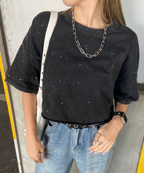 non-hedge(ノンヘッジ)の「ブリーチロゴショート丈Tシャツ(Tシャツ/カットソー・レディース・オフホワイト/ブラック/ブラック×レッド/ブラック×ホワイト/シルバー・FREE)」の2枚目の写真