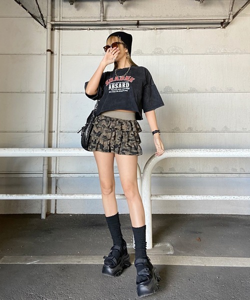 non-hedge(ノンヘッジ)の「ブリーチロゴショート丈Tシャツ(Tシャツ/カットソー・レディース・オフホワイト/ブラック/ブラック×レッド/ブラック×ホワイト/シルバー・FREE)」の6枚目の写真