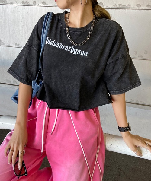 non-hedge(ノンヘッジ)の「ブリーチロゴショート丈Tシャツ(Tシャツ/カットソー・レディース・オフホワイト/ブラック/ブラック×レッド/ブラック×ホワイト/シルバー・FREE)」の15枚目の写真