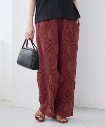 モチーフ刺繍レース イージーワイドパンツ