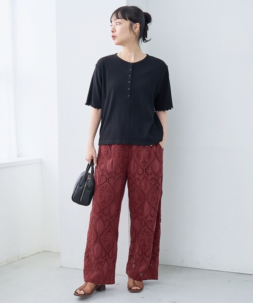 coen(コーエン)の「モチーフ刺繍レース イージーワイドパンツ(その他パンツ・レディース・ワインレッド/オフホワイト/ブラック・FREE)」の18枚目の写真