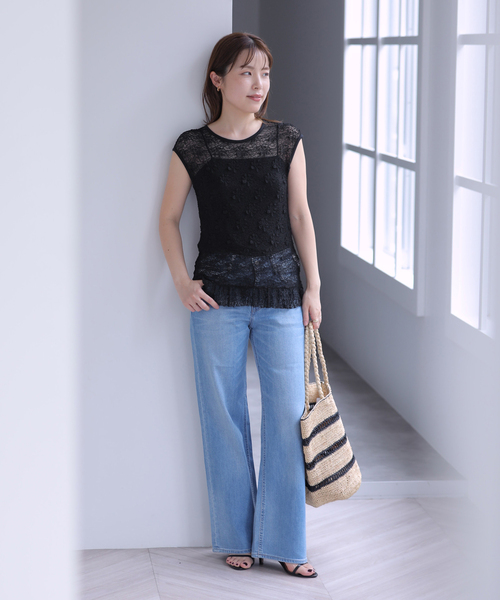 La TOTALITE(ラトータリテ)の「【洗える】Mewl / ミュール レースフレンチタンク(タンクトップ・レディース・ブラック/ホワイト・FREE)」の6枚目の写真