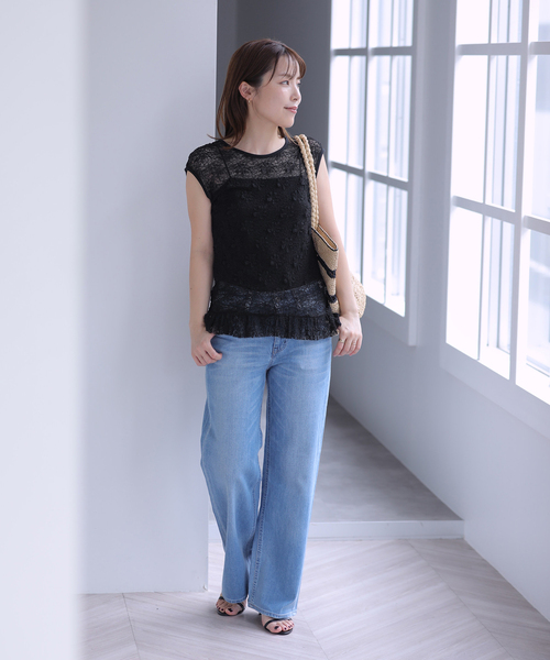 La TOTALITE(ラトータリテ)の「【洗える】Mewl / ミュール レースフレンチタンク(タンクトップ・レディース・ブラック/ホワイト・FREE)」の7枚目の写真