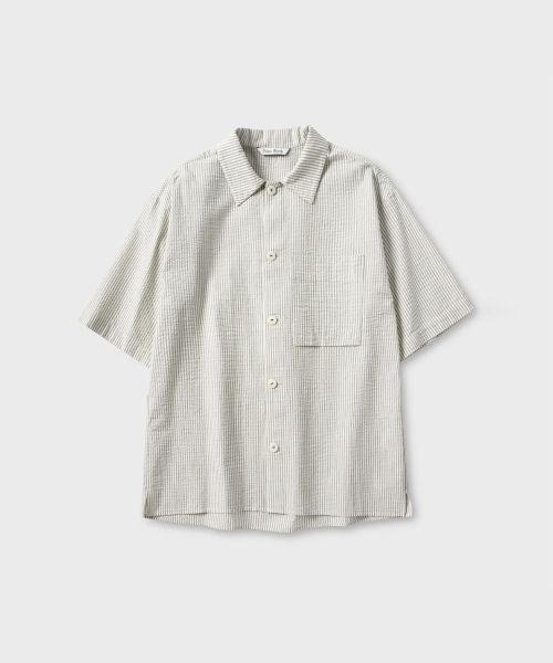 NONBLANK(ノンブランク)の「ストライプシアサッカーシャツ_IVORY(シャツ/ブラウス・レディース・その他・SMALL/MEDIUM/LARGE/X-LARGE/XX-LARGE)」の1枚目の写真