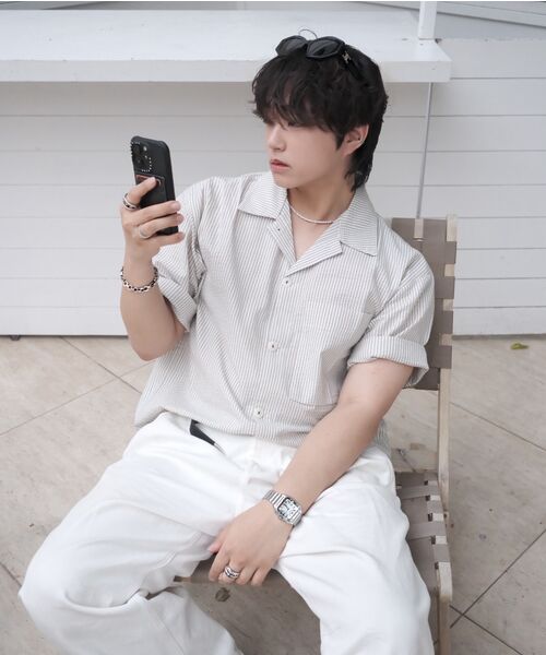 NONBLANK(ノンブランク)の「ストライプシアサッカーシャツ_IVORY(シャツ/ブラウス・レディース・その他・SMALL/MEDIUM/LARGE/X-LARGE/XX-LARGE)」の12枚目の写真