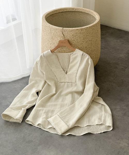 LAULEN（ローレン）の「ladder lace V-neck blouse /ハシゴレースVネックブラウス（シャツ/ブラウス・レディース・ブラック/ブラウン・FREE）」の10枚目の写真