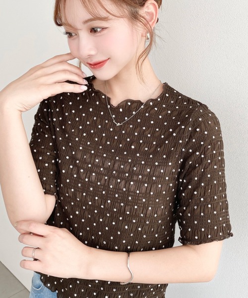 moment+(モーメントプラス)の「スモッキングレースドット柄半袖Tシャツ(Tシャツ/カットソー・レディース・ブラウン/ブラック/ライトベージュ/オフホワイト・M)」の20枚目の写真