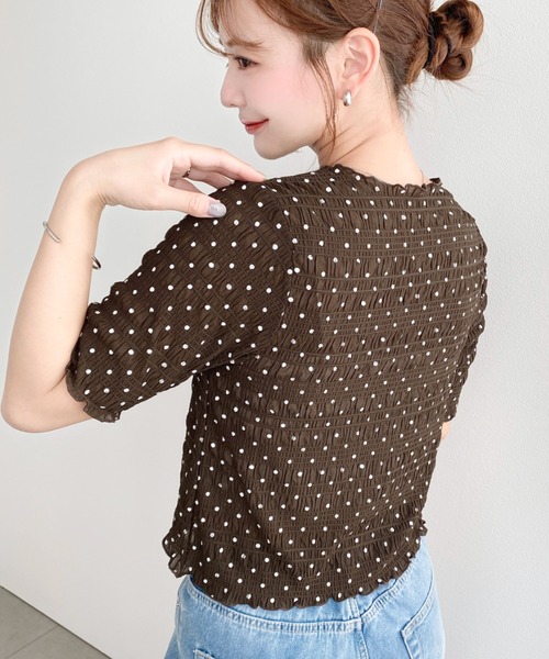 moment+(モーメントプラス)の「スモッキングレースドット柄半袖Tシャツ(Tシャツ/カットソー・レディース・ブラウン/ブラック/ライトベージュ/オフホワイト・M)」の21枚目の写真