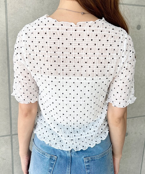 moment+(モーメントプラス)の「スモッキングレースドット柄半袖Tシャツ(Tシャツ/カットソー・レディース・ブラウン/ブラック/ライトベージュ/オフホワイト・M)」の14枚目の写真