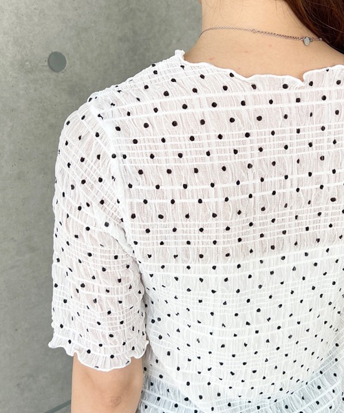 moment+(モーメントプラス)の「スモッキングレースドット柄半袖Tシャツ(Tシャツ/カットソー・レディース・ブラウン/ブラック/ライトベージュ/オフホワイト・M)」の15枚目の写真