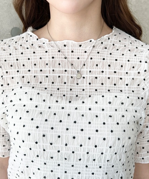 moment+(モーメントプラス)の「スモッキングレースドット柄半袖Tシャツ(Tシャツ/カットソー・レディース・ブラウン/ブラック/ライトベージュ/オフホワイト・M)」の11枚目の写真