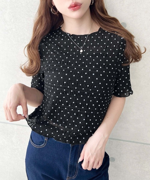 moment+(モーメントプラス)の「スモッキングレースドット柄半袖Tシャツ(Tシャツ/カットソー・レディース・ブラウン/ブラック/ライトベージュ/オフホワイト・M)」の17枚目の写真