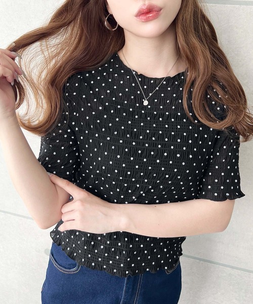 moment+(モーメントプラス)の「スモッキングレースドット柄半袖Tシャツ(Tシャツ/カットソー・レディース・ブラウン/ブラック/ライトベージュ/オフホワイト・M)」の19枚目の写真
