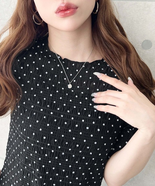 moment+(モーメントプラス)の「スモッキングレースドット柄半袖Tシャツ(Tシャツ/カットソー・レディース・ブラウン/ブラック/ライトベージュ/オフホワイト・M)」の18枚目の写真