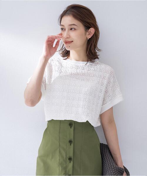 UNTITLED（アンタイトル）の「【洗える／シアー】ミニヨンレースプルオーバー（Tシャツ/カットソー・レディース・ブラック/オフホワイト/チャコールグレー/チャコール/サックスブルー・02/00/50/48/44/04）」の7枚目の写真