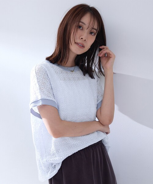 UNTITLED（アンタイトル）の「【洗える／シアー】ミニヨンレースプルオーバー（Tシャツ/カットソー・レディース・ブラック/オフホワイト/チャコールグレー/チャコール/サックスブルー・02/00/50/48/44/04）」の19枚目の写真