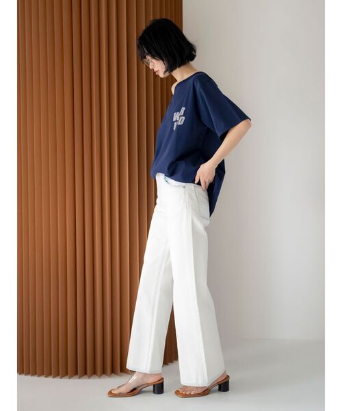 Ungrid（アングリッド）の「WAIPER別注 オフショルロゴTee（Tシャツ/カットソー・レディース・ライトグレー/ネイビー/イエロー・FREE）」の10枚目の写真