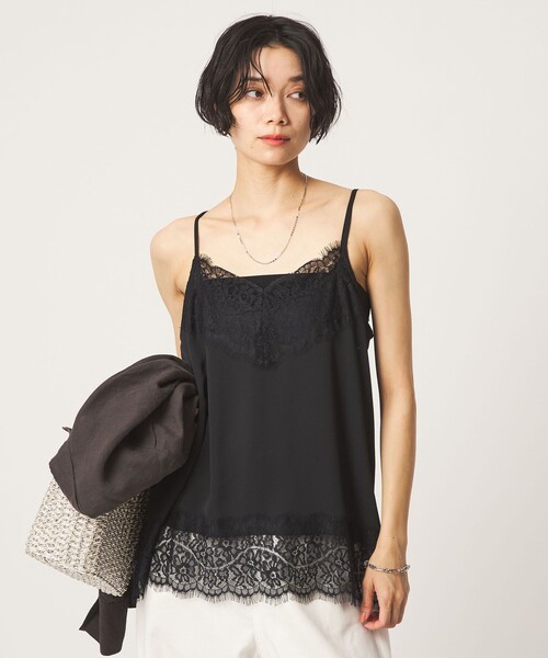 green label relaxing（グリーンレーベルリラクシング）の「レース Vネック キャミソール（キャミソール・レディース・ブラック/オフホワイト・FREE）」の3枚目の写真