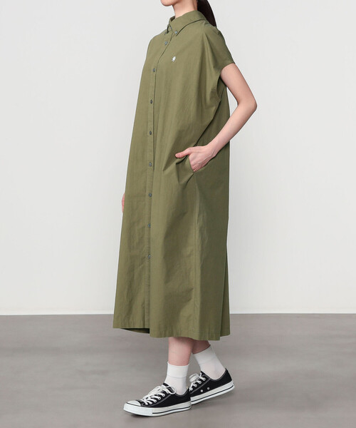 GYMPHLEX（ジムフレックス）の「Gymphlex | コットン スリーブレス ボタンダウンシャツワンピース WOMEN（シャツワンピース・レディース・オリーブ/ブラック系その他・14）」の15枚目の写真