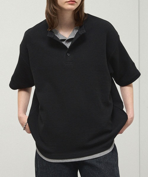 Alfred Alex(アルフレッドアレックス)の「【Alfred Alex】Waffle Henley Neck Tee / ワッフル ヘンリーネックTシャツ(Tシャツ/カットソー・メンズ・グレー/チャコールグレー/ブラック/カーキ系/プラム/ホワイト・M/L)」の9枚目の写真