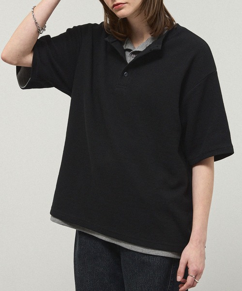 Alfred Alex(アルフレッドアレックス)の「【Alfred Alex】Waffle Henley Neck Tee / ワッフル ヘンリーネックTシャツ(Tシャツ/カットソー・メンズ・グレー/チャコールグレー/ブラック/カーキ系/プラム/ホワイト・M/L)」の14枚目の写真