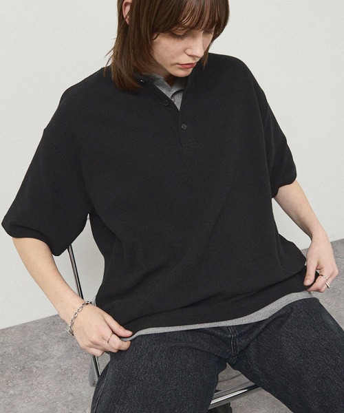 Alfred Alex(アルフレッドアレックス)の「【Alfred Alex】Waffle Henley Neck Tee / ワッフル ヘンリーネックTシャツ(Tシャツ/カットソー・メンズ・グレー/チャコールグレー/ブラック/カーキ系/プラム/ホワイト・M/L)」の19枚目の写真