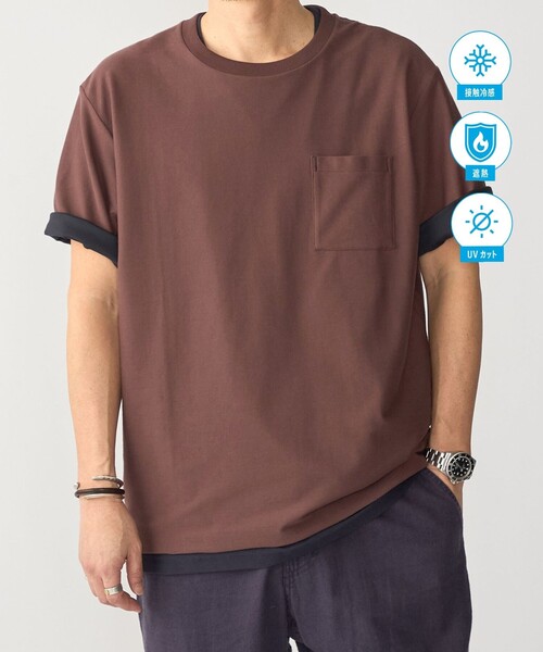 SHIPS(シップス)の「SHIPS:〈接触冷感/ 遮熱/ UVカット〉COVEROSS(R) フリーザー Tシャツ(Tシャツ/カットソー・メンズ・ネイビー/ホワイト/ライトグリーン/ブラウン/ライトグレー・MEDIUM/SMALL/X-LARGE/LARGE)」の3枚目の写真